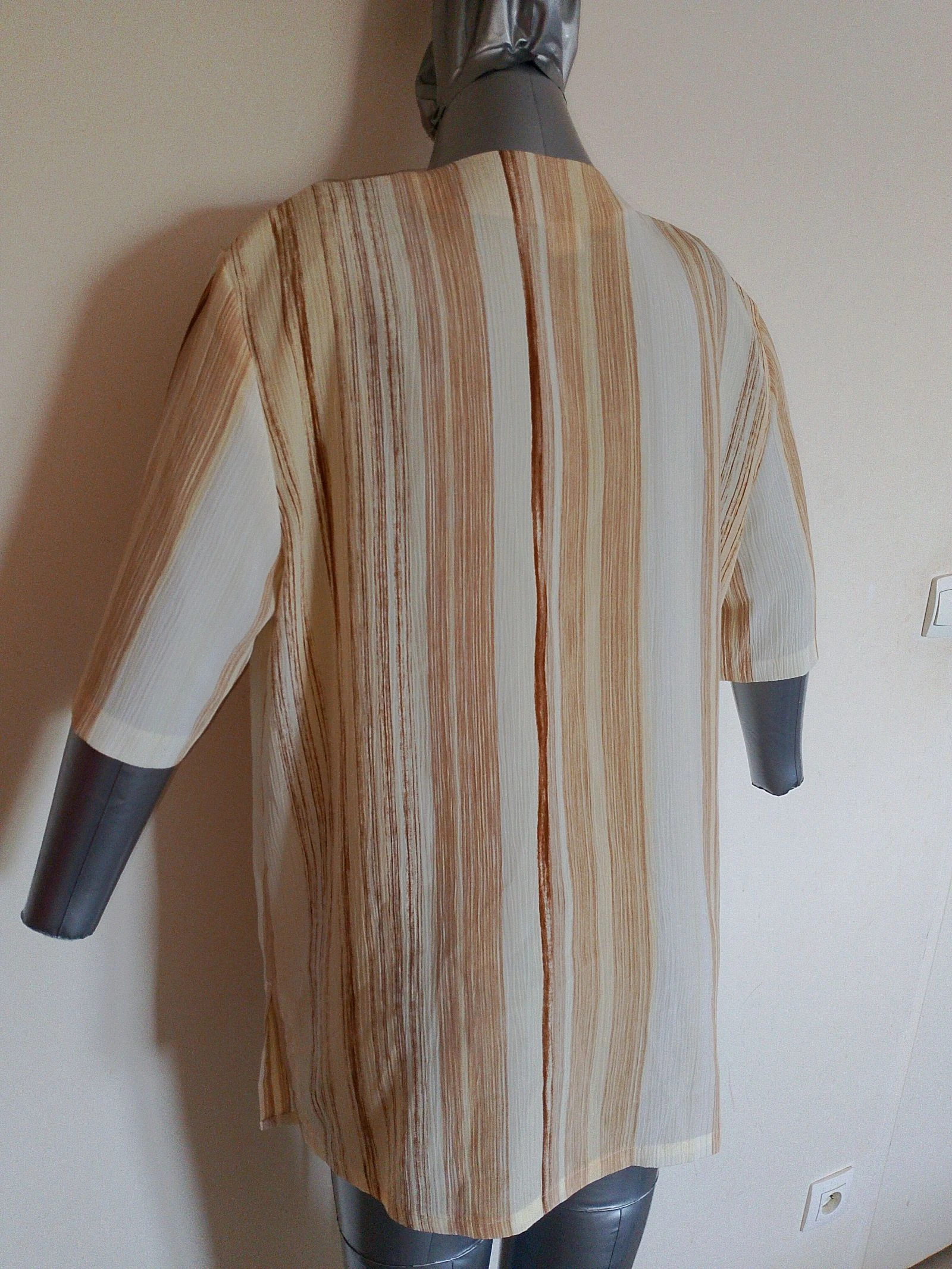 Chemisier vintage à rayures beige et marron - Taille 44 – photo 4